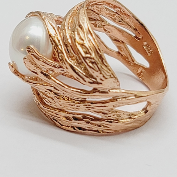 JTV Jewelry - 925 Sterling 18k Rosegold Plated Birds Nest Ring, Sz 5, NWOT. 8mm Cultured Pearl